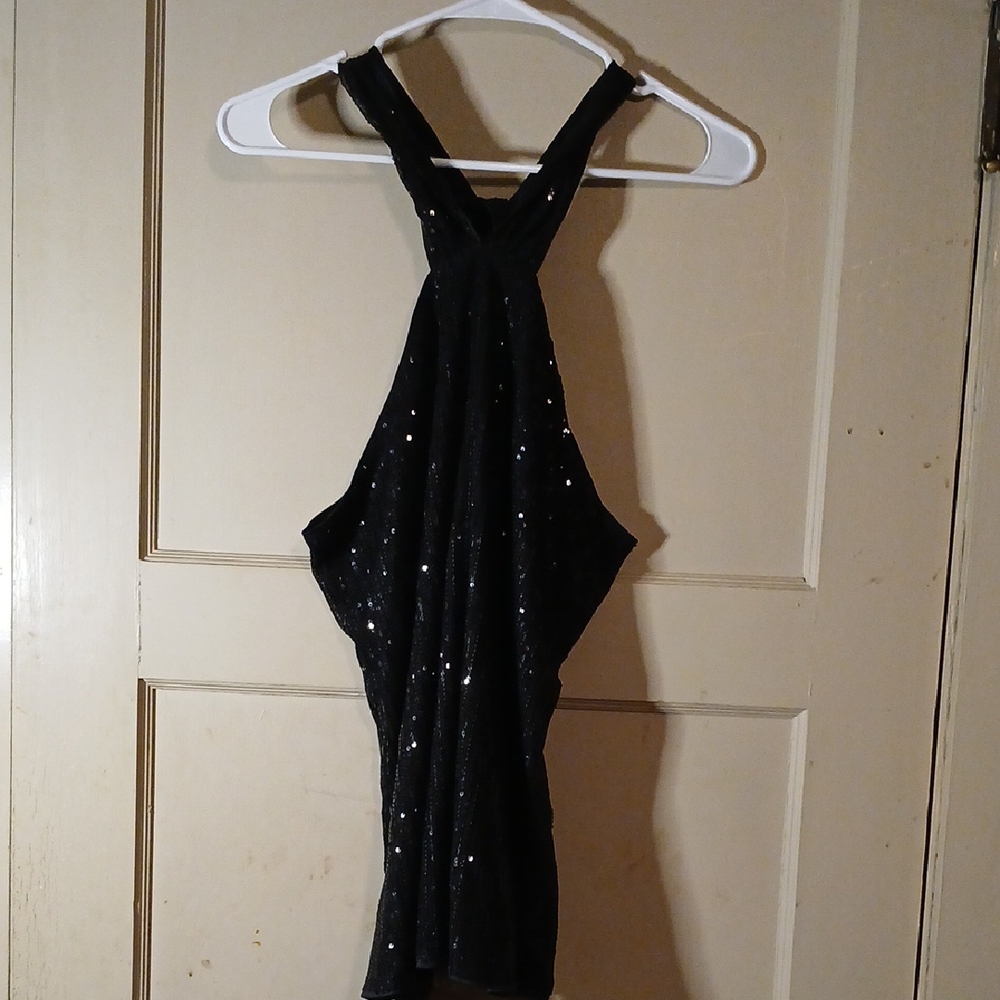 Black Sequin Halter Top NWT
